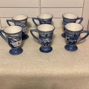 Elegant Blue and White Scenic Mug Set